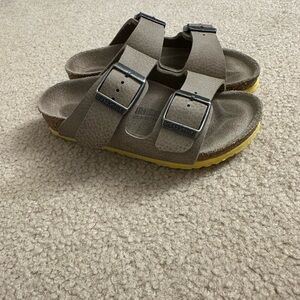 Birkenstock Taupe/Tan and Yellow Sandals with Adjustable Straps